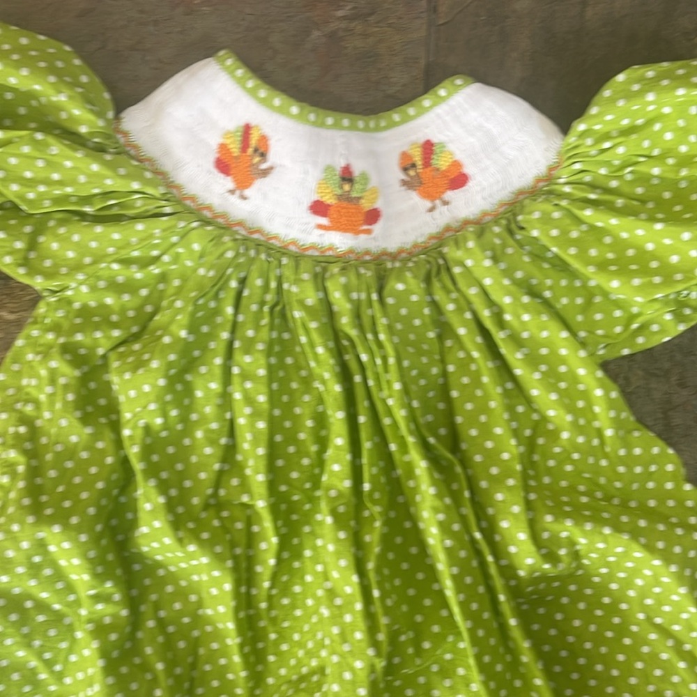 Nola Smocked turkey Thanksgiving Southern Smocked long Dress 3T Cotton blend.
